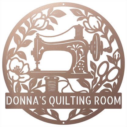 Custom Metal Wall Art - Personalized Sewing Machine Sign Rose