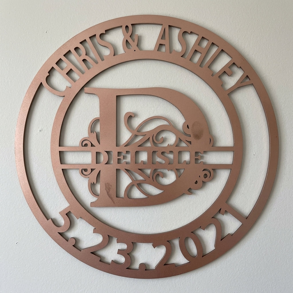 Custom Metal Wall Art - Personalized Split Letter Name Sign Rose