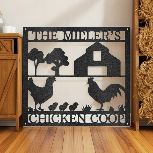 Chicken Coop Personalized Gifts - Custom Metal Sign Black