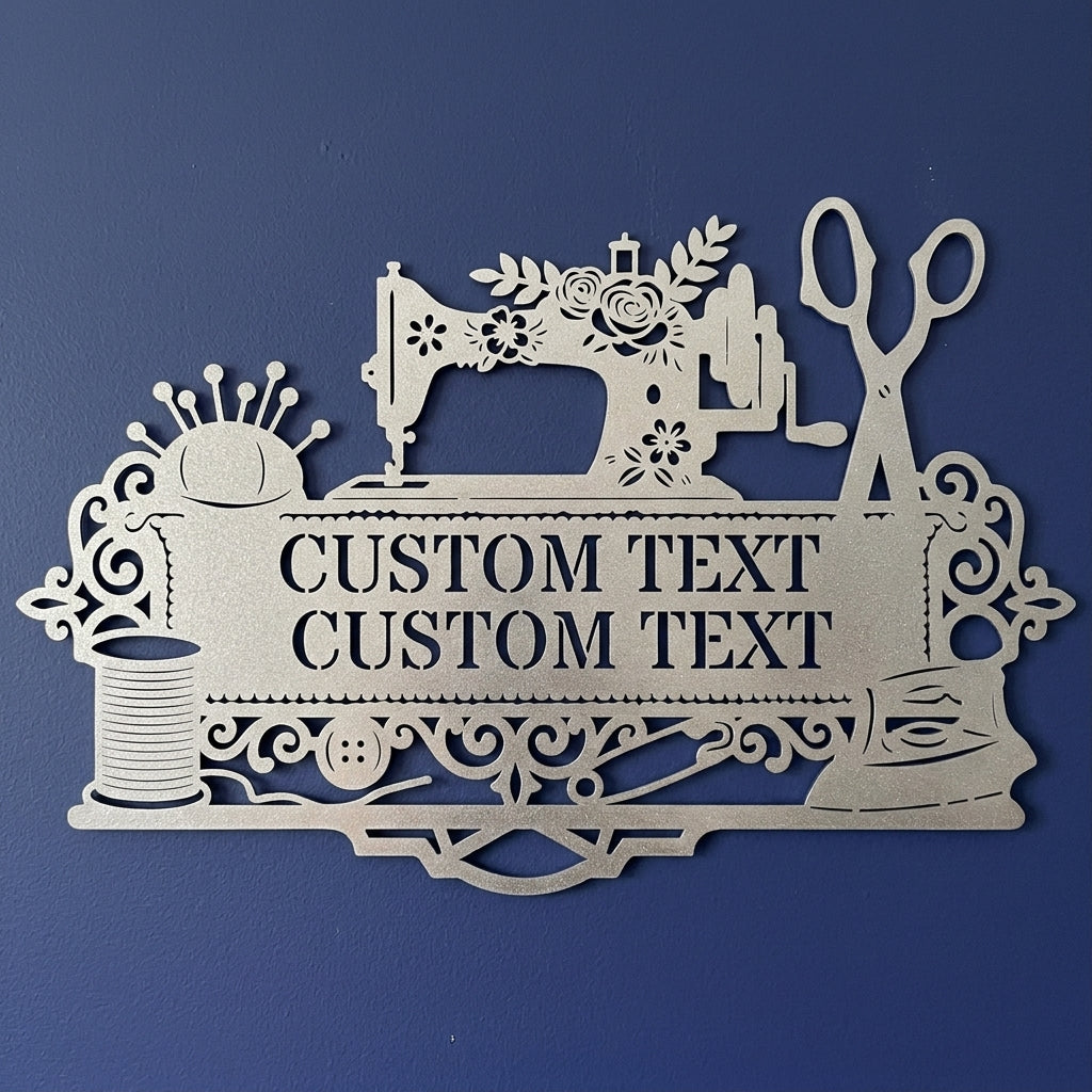 Custom Metal Wall Art - Personalized Sewing and Quilting Room Sign Silver