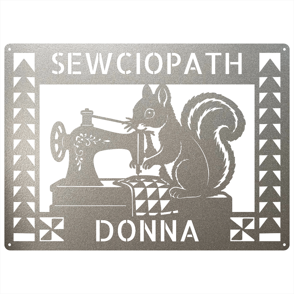 Custom Metal Wall Art - Personalized Squirrel Sewing Sign Silver