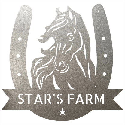 Custom Metal Wall Art - Horseshoe Farm Sign Silver