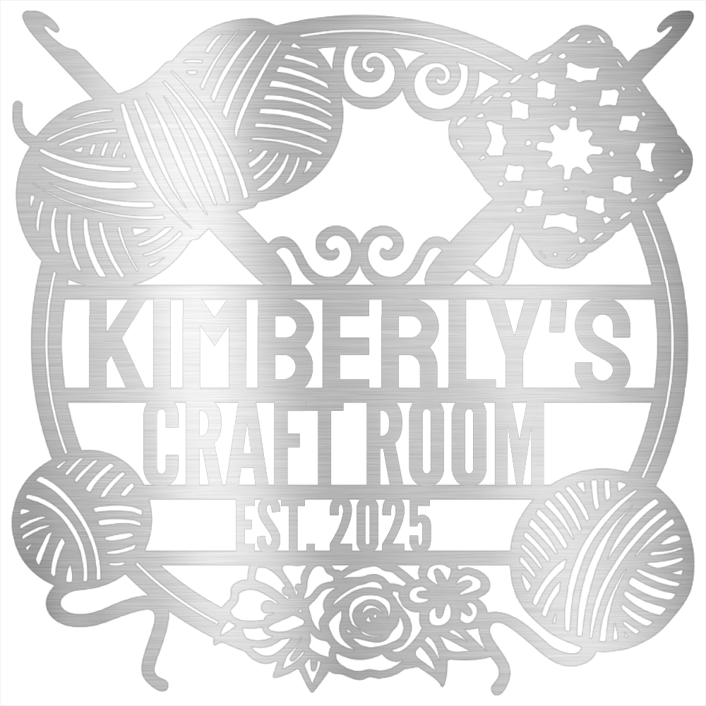 Personalized Crochet Corner – Custom Metal Sign for Craft Room Silver