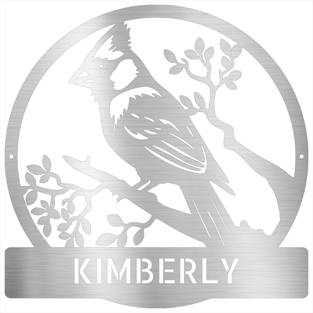 Custom Metal Wall Art - Personalized Cardinal Bird Sign Silver