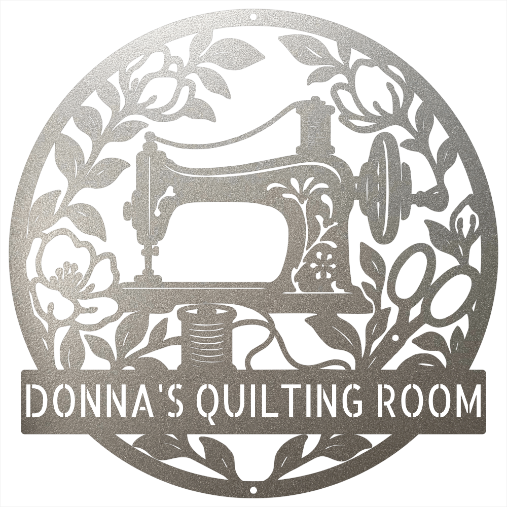 Custom Metal Wall Art - Personalized Sewing Machine Sign Silver