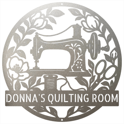 Custom Metal Wall Art - Personalized Sewing Machine Sign Silver