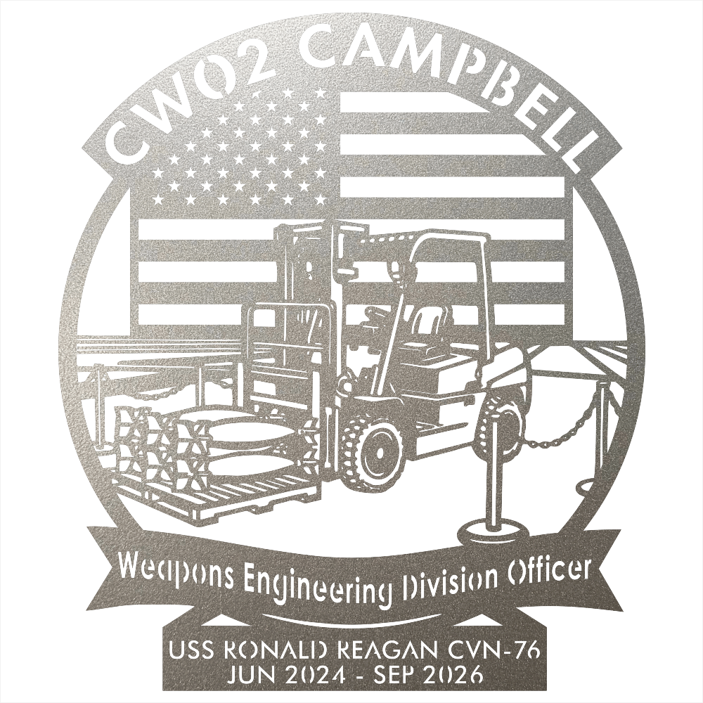 9298 - Military Forklift Metal Wall Art with American Flag Silver