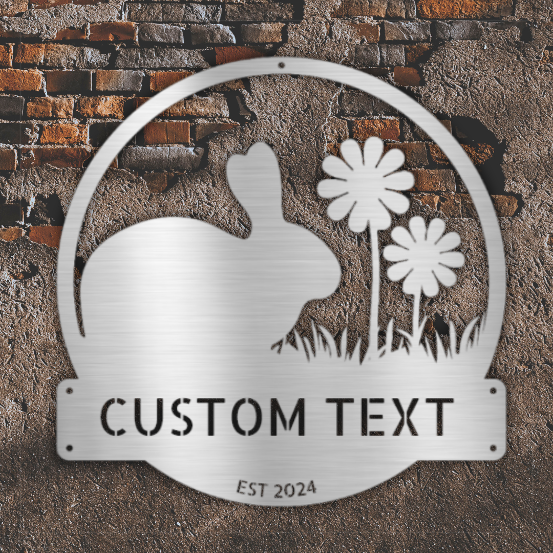 Rabbit Farm Metal Sign – Personalized Gifts – Custom Steel Wall Decor for Barn or Farmhouse Silver