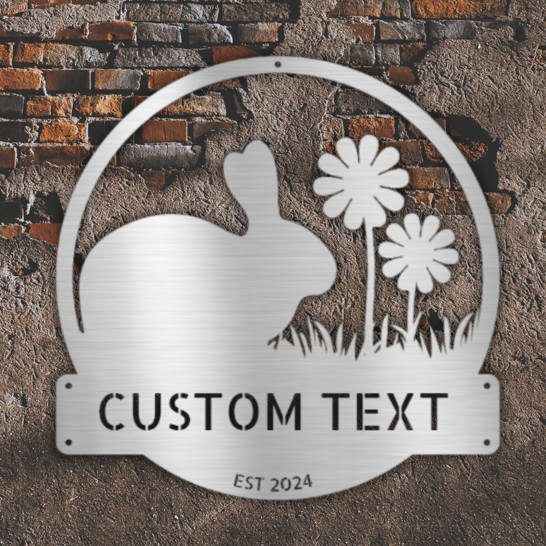 Custom Metal Wall Art - Personalized Rabbit Sign Silver