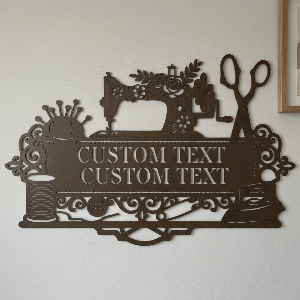 Custom Metal Wall Art - Personalized Sewing and Quilting Room Sign Stone