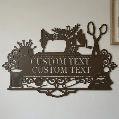 Custom Metal Wall Art - Personalized Sewing and Quilting Room Sign Stone