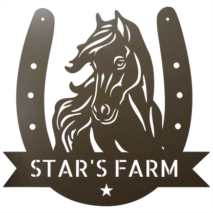 Custom Metal Wall Art - Horseshoe Farm Sign Stone