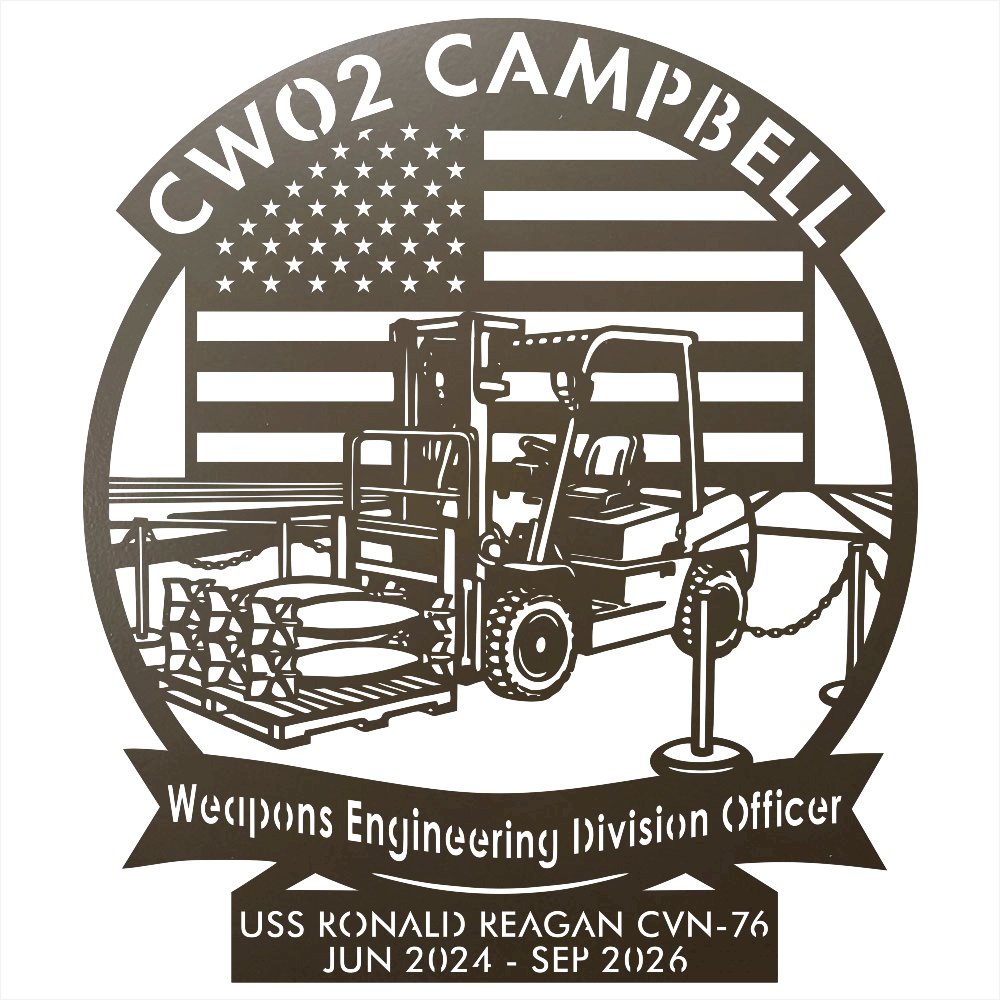 9298 - Military Forklift Metal Wall Art with American Flag Stone