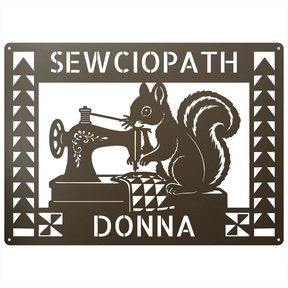 Custom Metal Wall Art - Personalized Squirrel Sewing Sign Stone