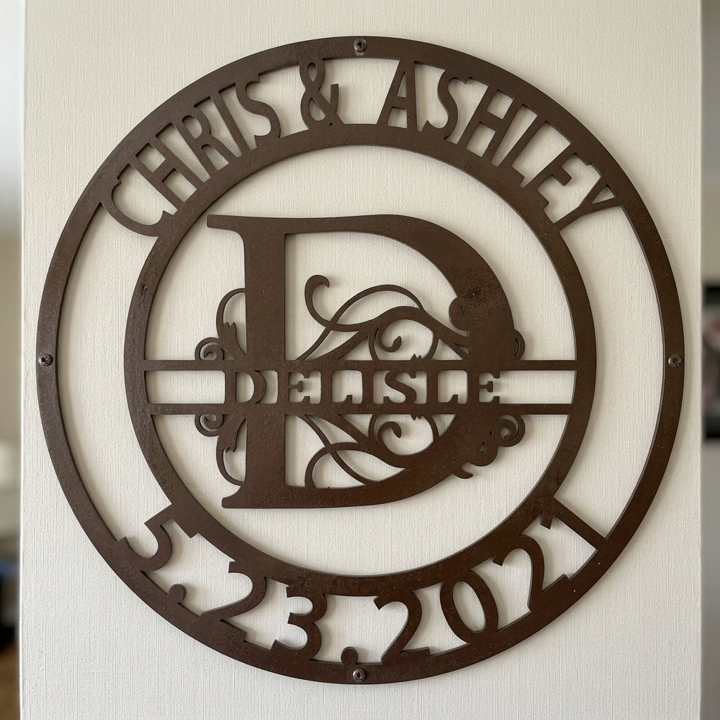 Custom Metal Wall Art - Personalized Split Letter Name Sign Stone