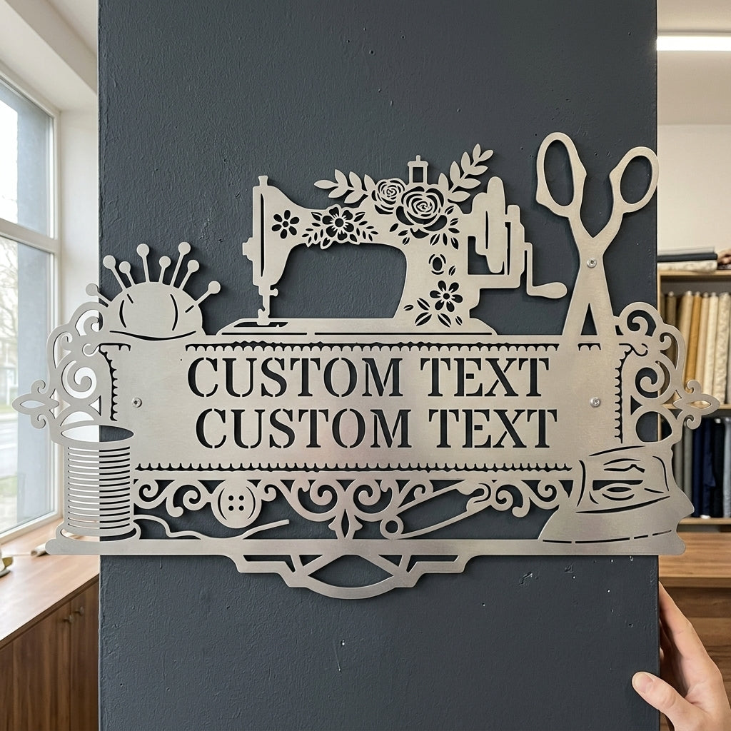 Custom Metal Wall Art - Personalized Sewing and Quilting Room Sign White