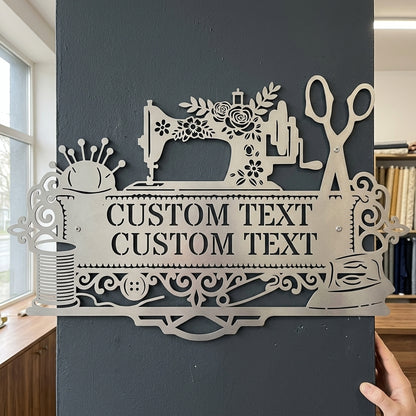 Custom Metal Wall Art - Personalized Sewing and Quilting Room Sign White