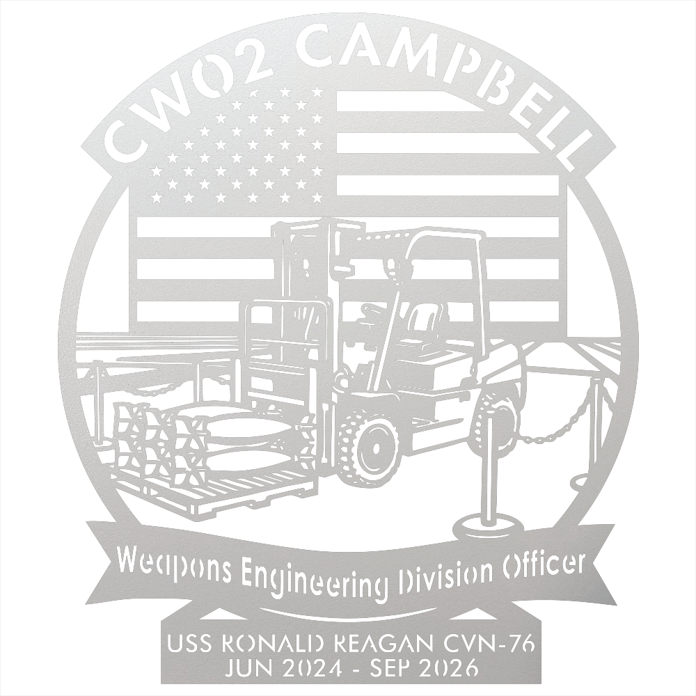 9298 - Military Forklift Metal Wall Art with American Flag White