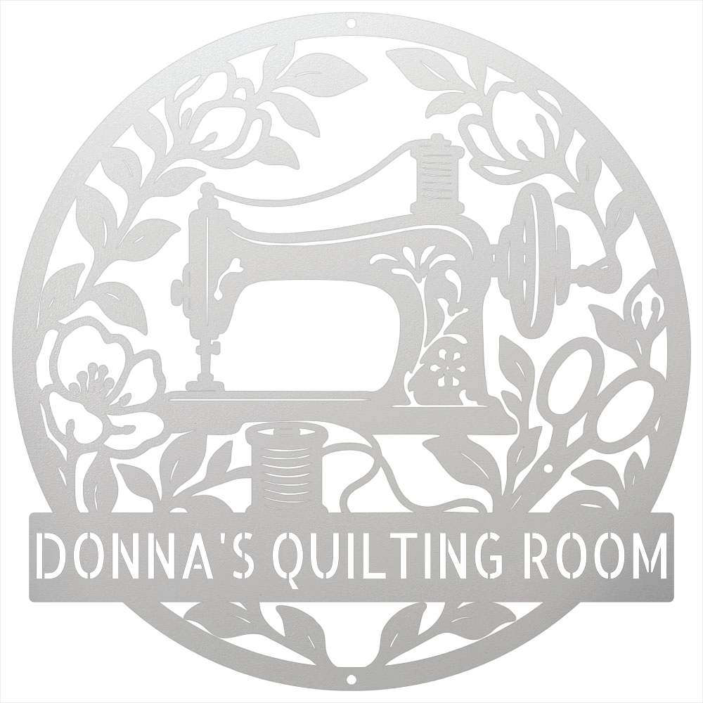 Custom Metal Wall Art - Personalized Sewing Machine Sign White
