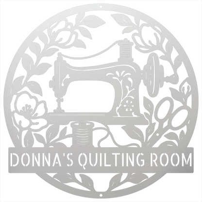 Custom Metal Wall Art - Personalized Sewing Machine Sign White