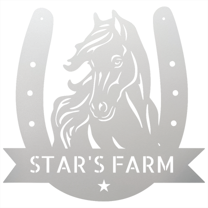 Custom Metal Wall Art - Horseshoe Farm Sign White