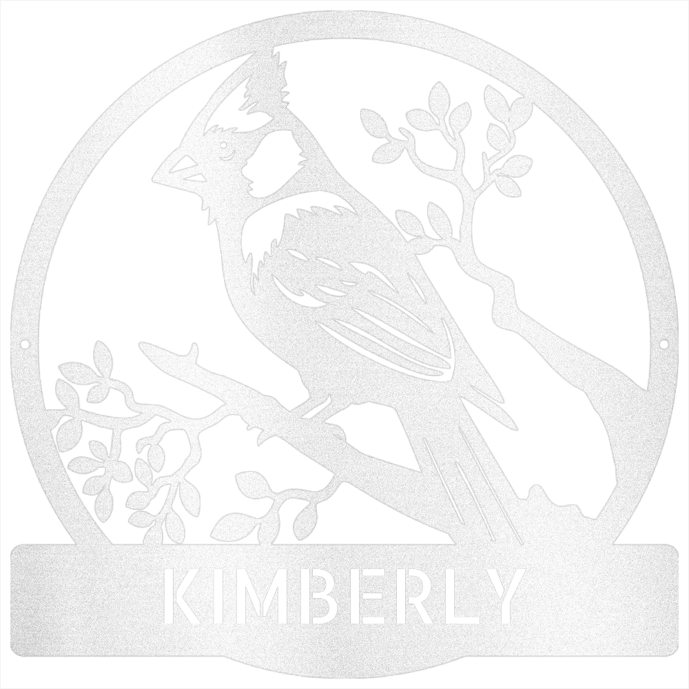 Custom Metal Wall Art - Personalized Cardinal Bird Sign White