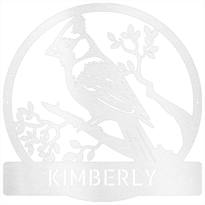 Cardinal Bird Metal Sign - Custom Garden Decor White