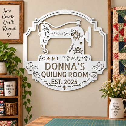 Custom Metal Wall Art - Personalized Sewing & Quilting Sign White