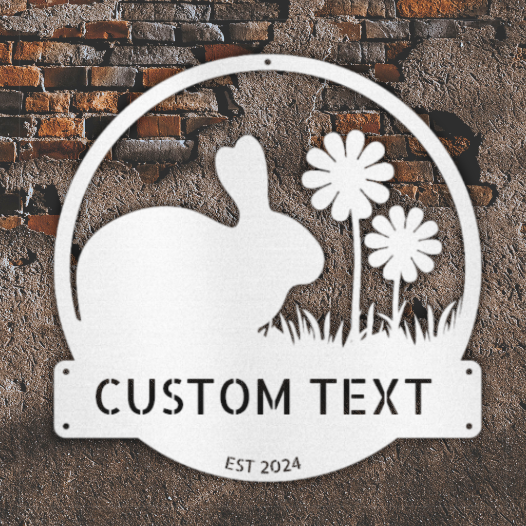 Rabbit Farm Metal Sign – Personalized Gifts – Custom Steel Wall Decor for Barn or Farmhouse White