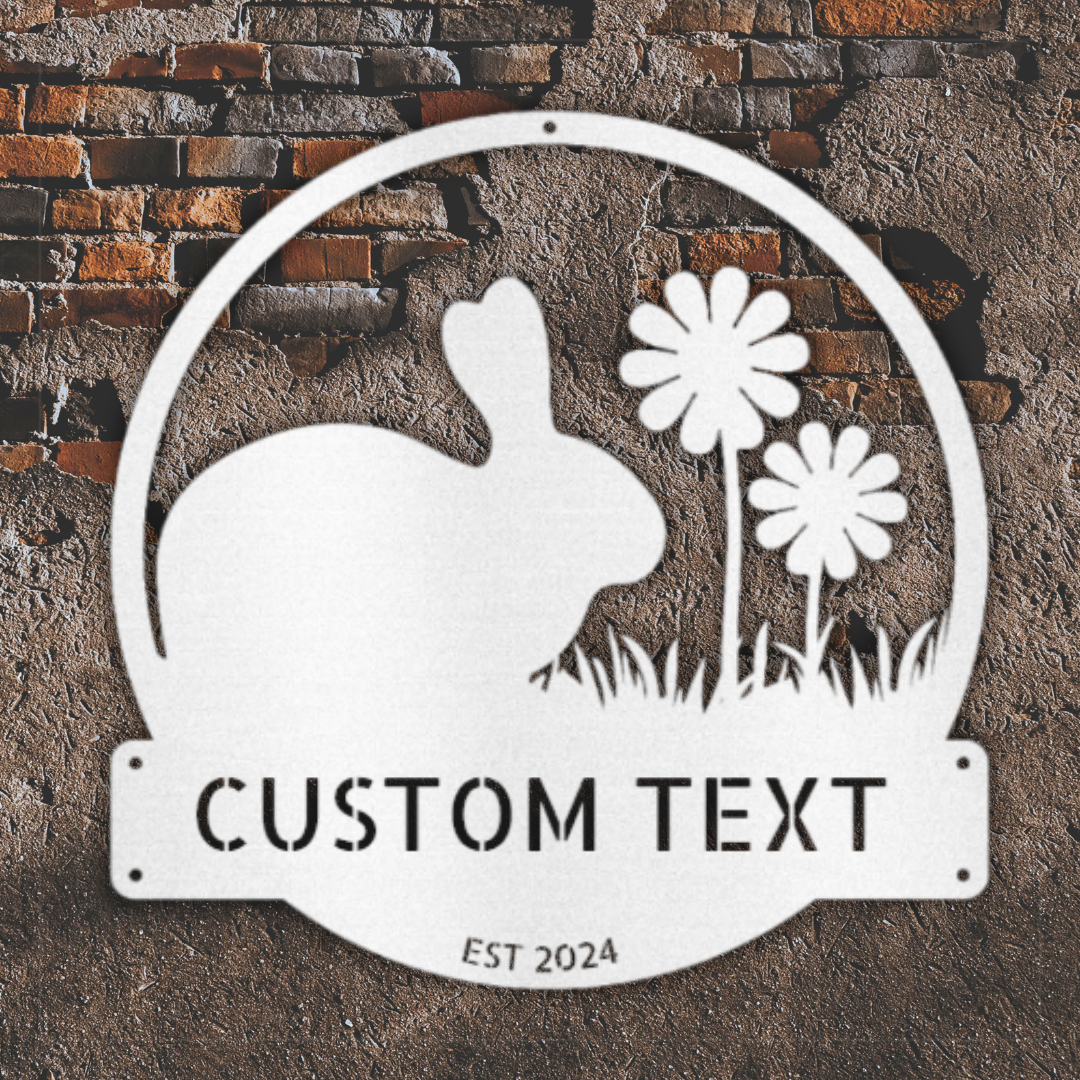 Custom Metal Wall Art - Personalized Rabbit Sign White