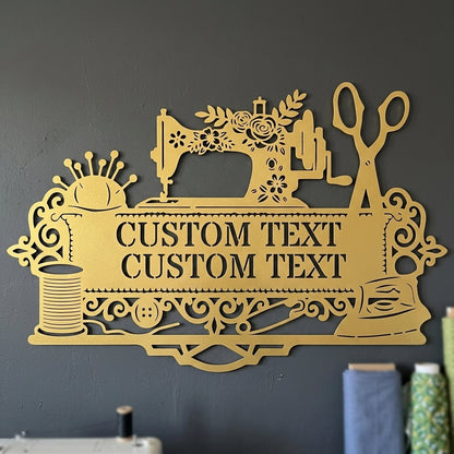 Custom Metal Wall Art - Personalized Sewing and Quilting Room Sign Yellow