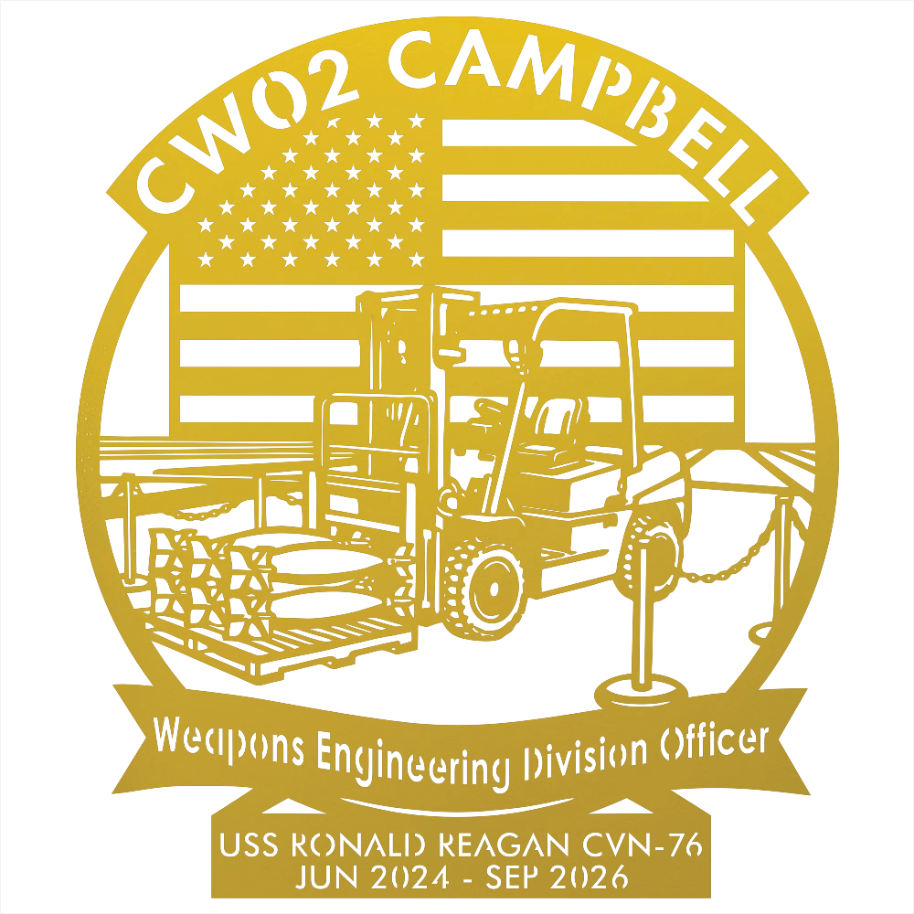 9298 - Military Forklift Metal Wall Art with American Flag Yellow