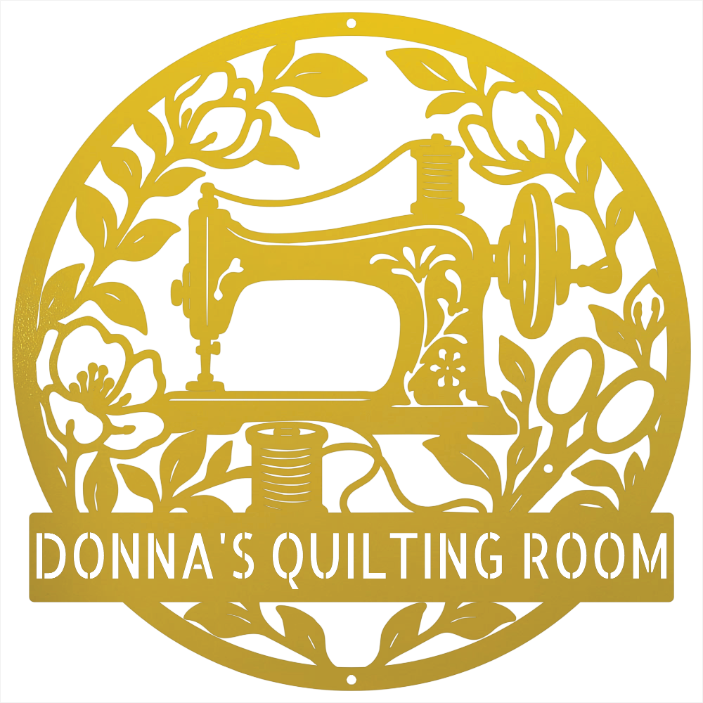 Custom Metal Wall Art - Personalized Sewing Machine Sign Yellow