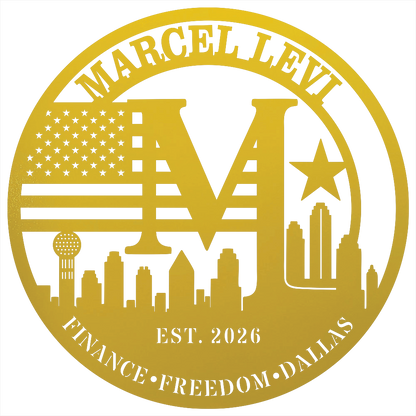 9118 - Dallas Skyline Monogram Metal Wall Art Yellow