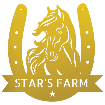 Custom Metal Wall Art - Horseshoe Farm Sign Yellow