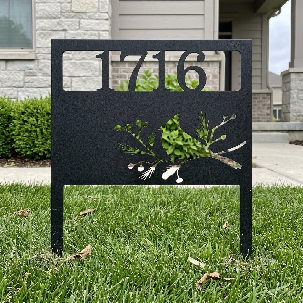 Custom Metal Yard Art - Personalized Garden Address Sign Black