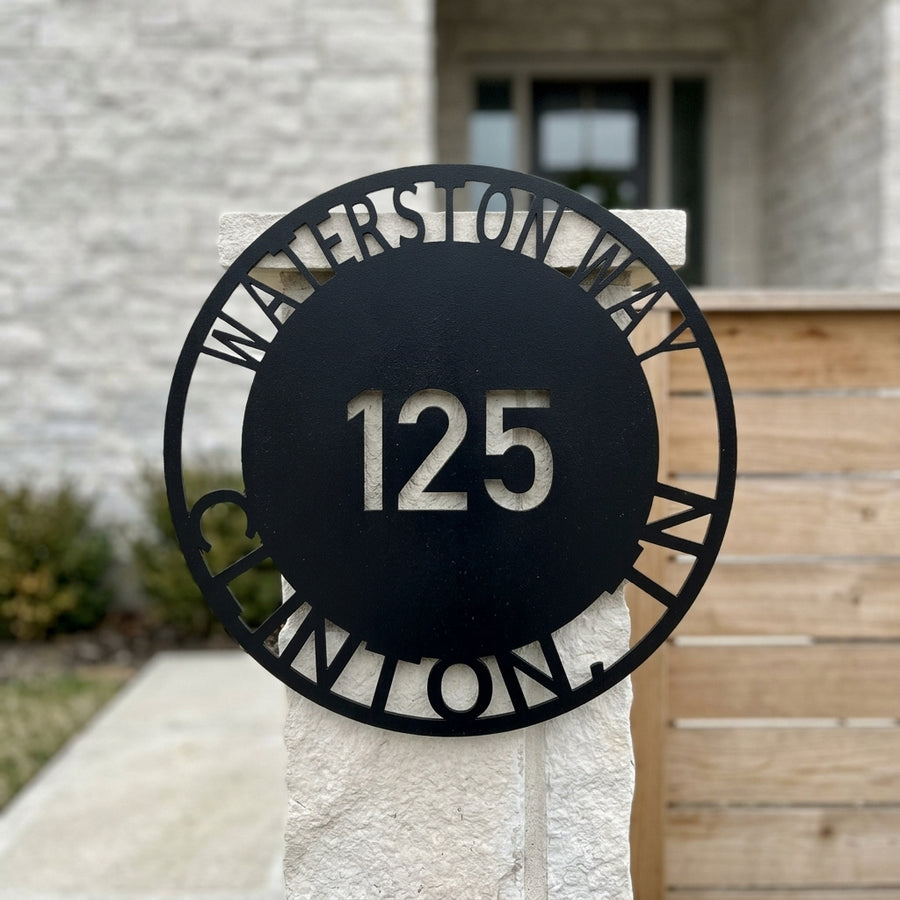 Custom Metal Sign - Personalized Circle Address Plaque Black