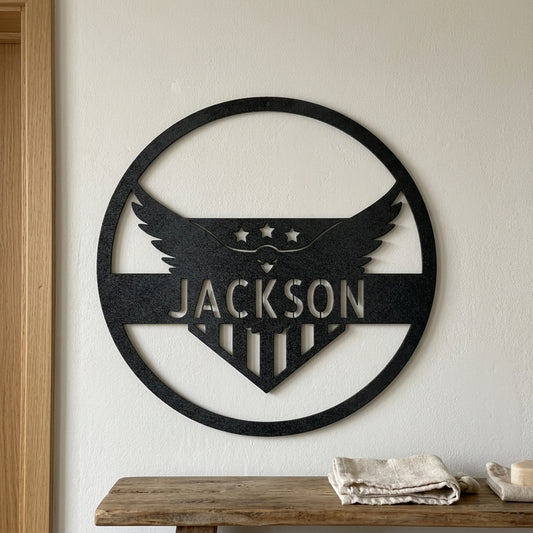 Custom Metal Wall Art - Personalized Flying Eagle Sign Black