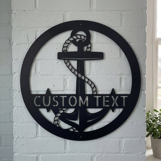 Custom Metal Wall Art - Personalized Nautical Anchor Sign Black