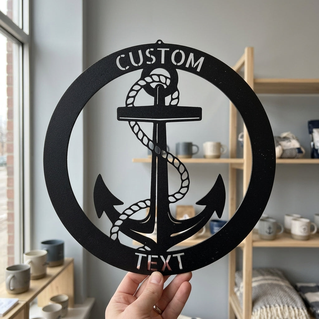 Custom Metal Wall Art - Personalized Nautical Anchor Sign Black