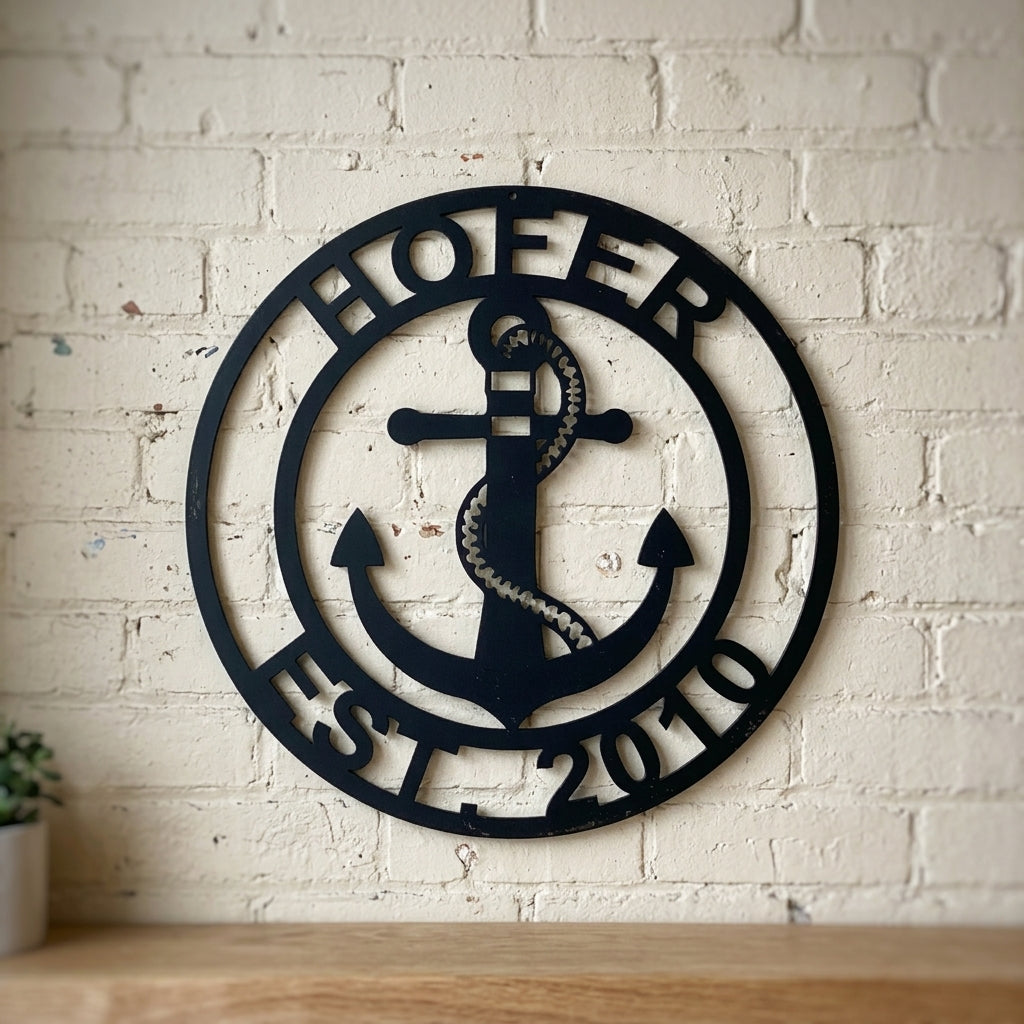 Custom Metal Wall Art - Anchor Family Name Monogram Sign Black