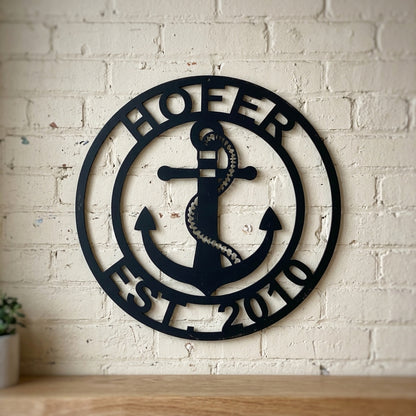 Custom Metal Wall Art - Anchor Family Name Monogram Sign Black