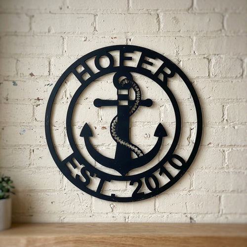 Custom Metal Wall Art - Anchor Family Name Monogram Sign Black