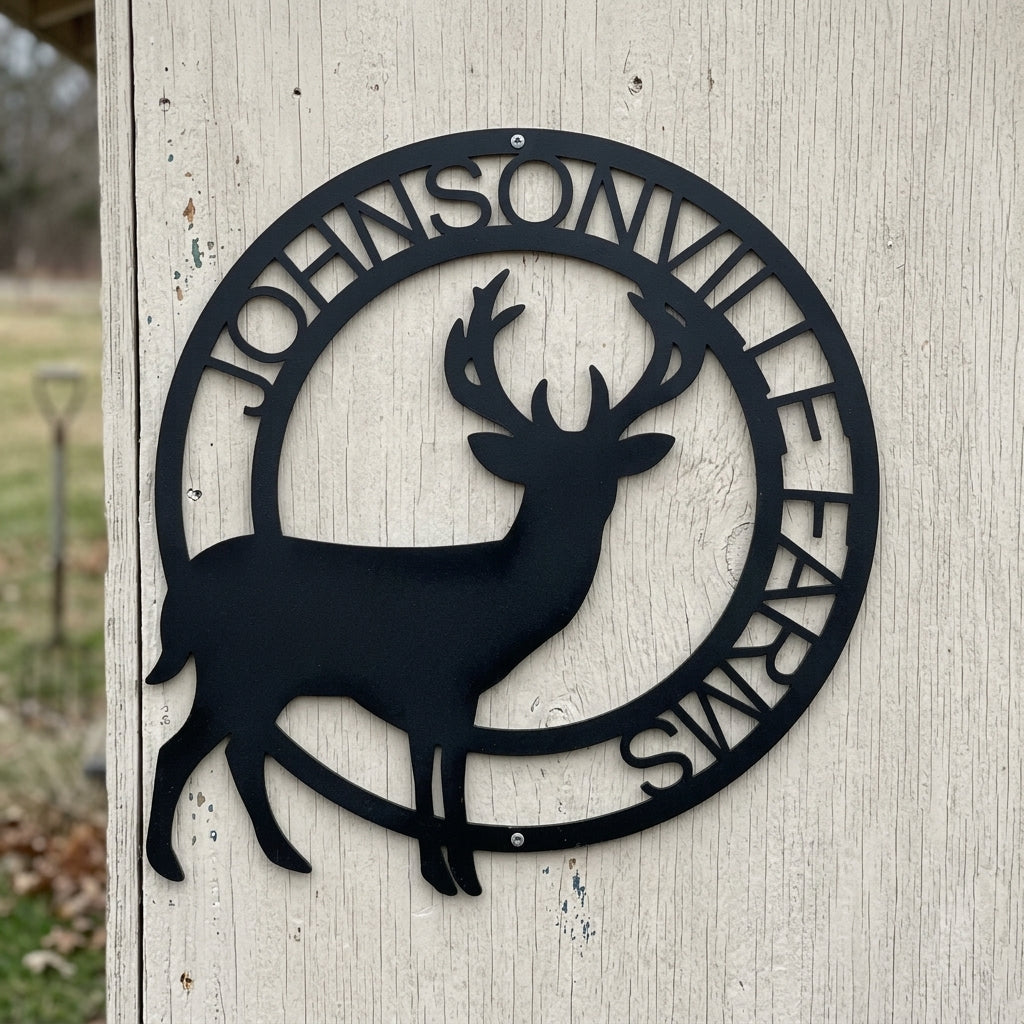 Custom Metal Wall Art - Personalized Stag Antler Monogram Sign Black
