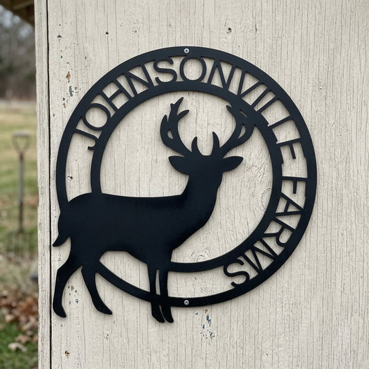 Custom Metal Wall Art - Personalized Stag Antler Monogram Sign Black