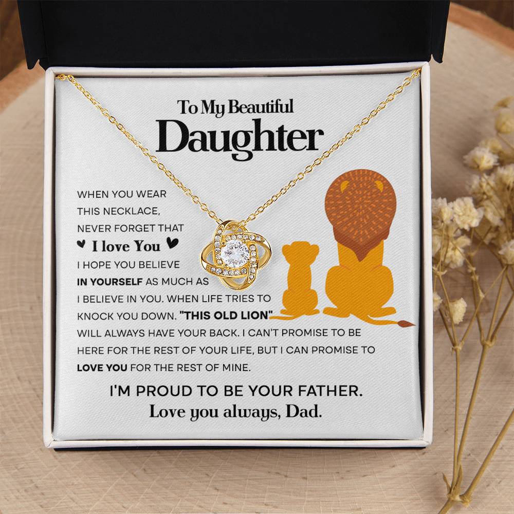 To My Daughter Proud Lion Love Knot Necklace