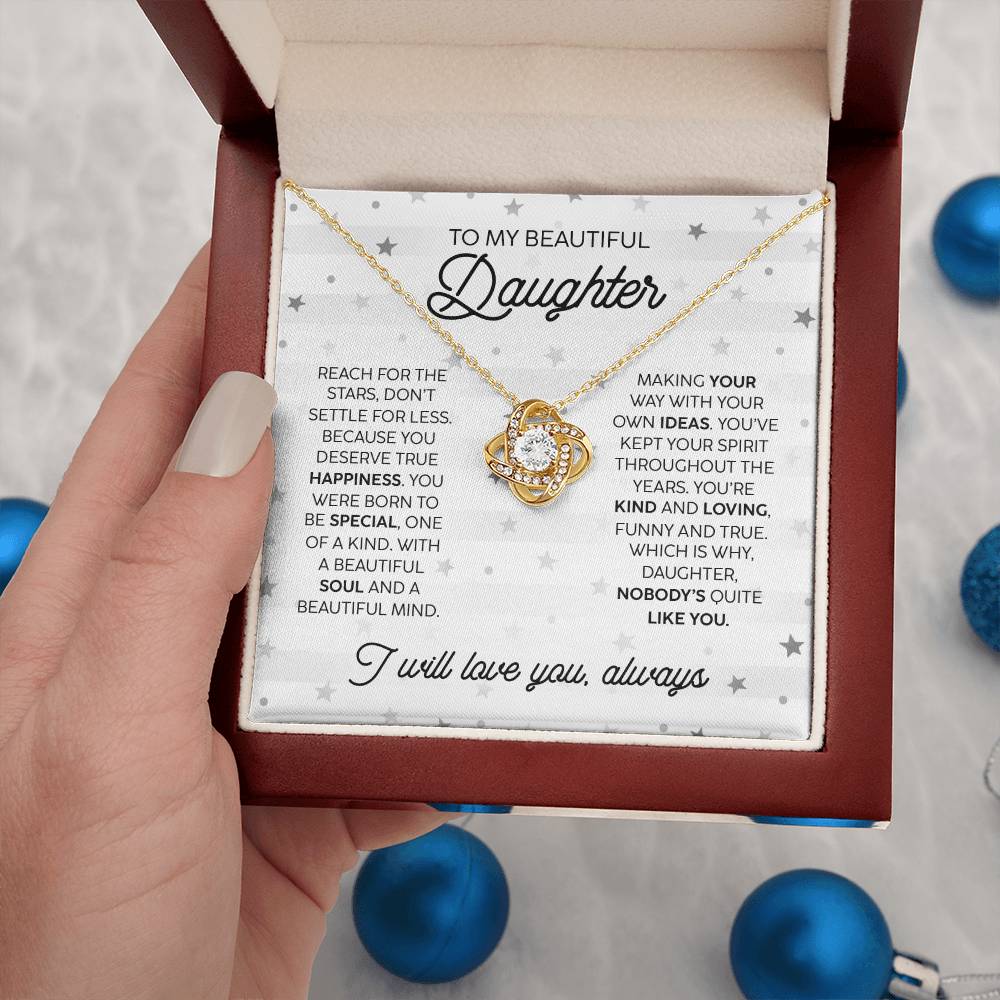 Beautiful Daughter Kind Loving Love Knot Necklace 18K Yellow Gold Finish Luxury Box