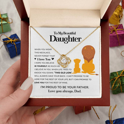 To My Daughter Proud Lion Love Knot Necklace 18K Yellow Gold Finish Luxury Box