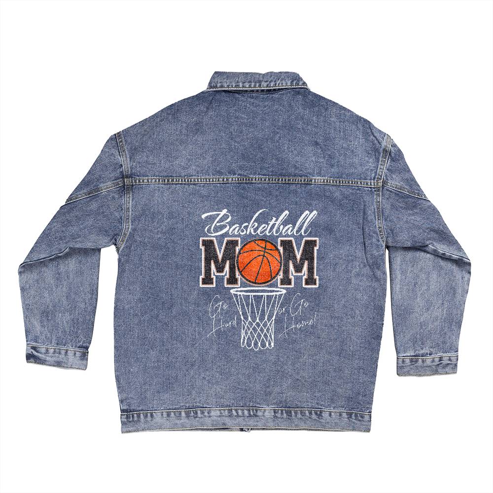 Basketball Mom Go Hard or Go Home Oversized Denim Jacket