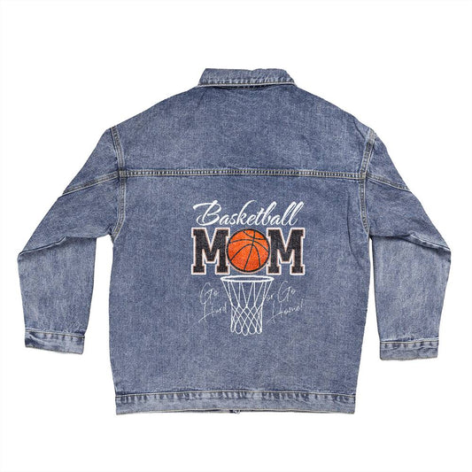 Basketball Mom Go Hard or Go Home Oversized Denim Jacket Small